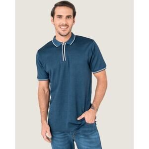 Denim & Flower Men's Shirt Polo Golf Short Sleeve Navy Blue White Size Large
